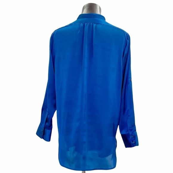 KENNETH Cole REACTION Solid Blue Pleated Yoke Long Sleeve Button Down Blouse - Picture 2 of 12